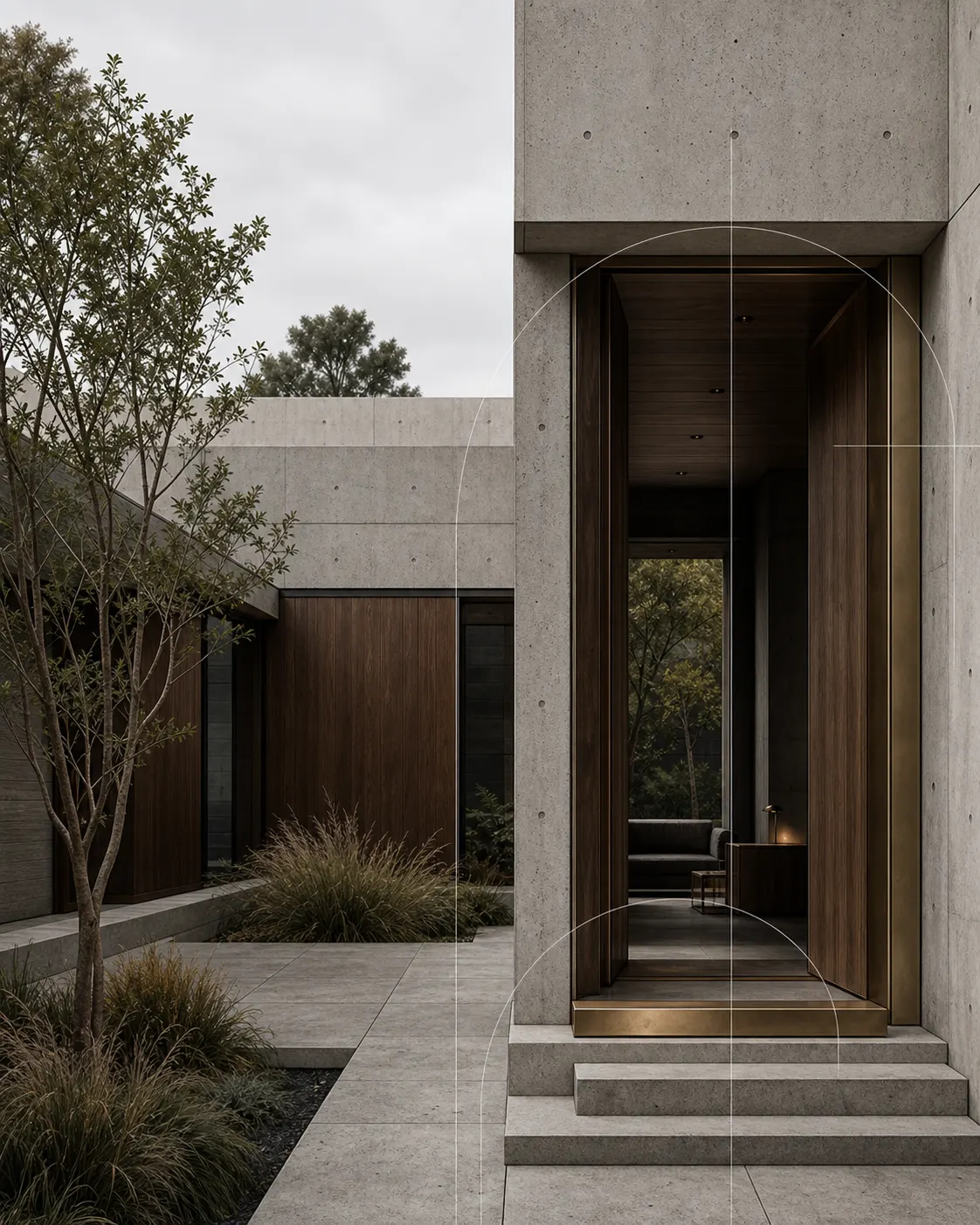 Contemporary concrete and walnut architecture